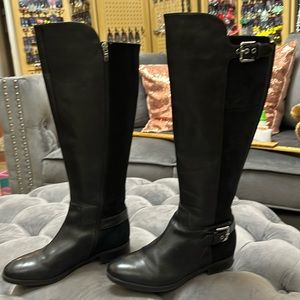 Mark Fisher Damsel black leather & suede knee high riding boots sz 7